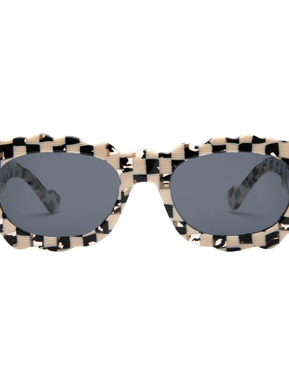 Checkerboard Oval Sunglasses - Black & Cream